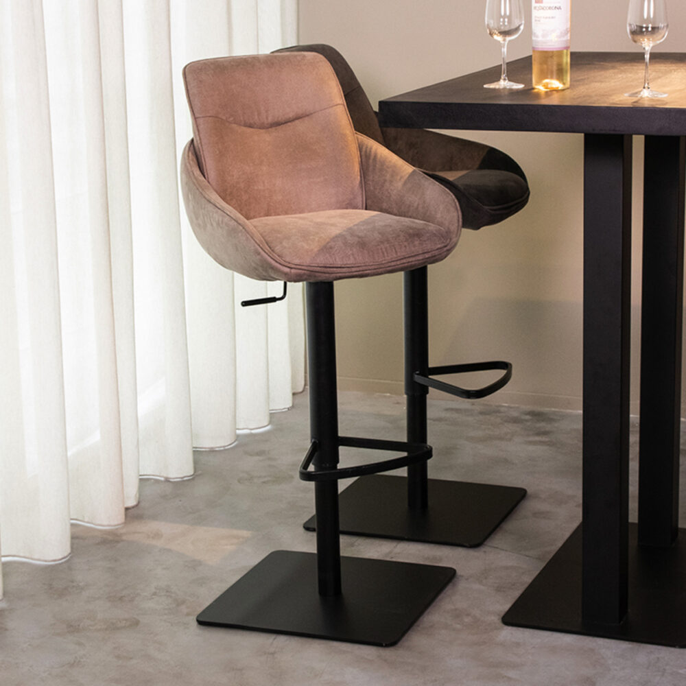 LABEL51 Barkruk Beauty - Taupe - Micro Suede - Zithoogte 56-82