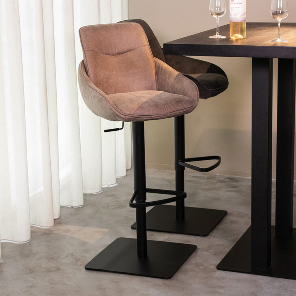 LABEL51 Barkruk Beauty - Taupe - Micro Suede - Zithoogte 56-82