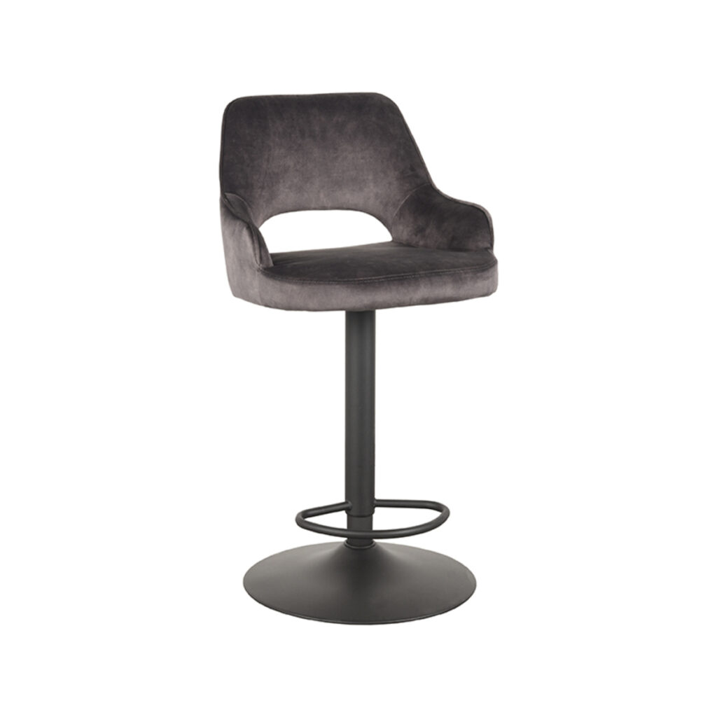 LABEL51 Barkruk Fer - Antraciet - Velours - Zithoogte 64-84