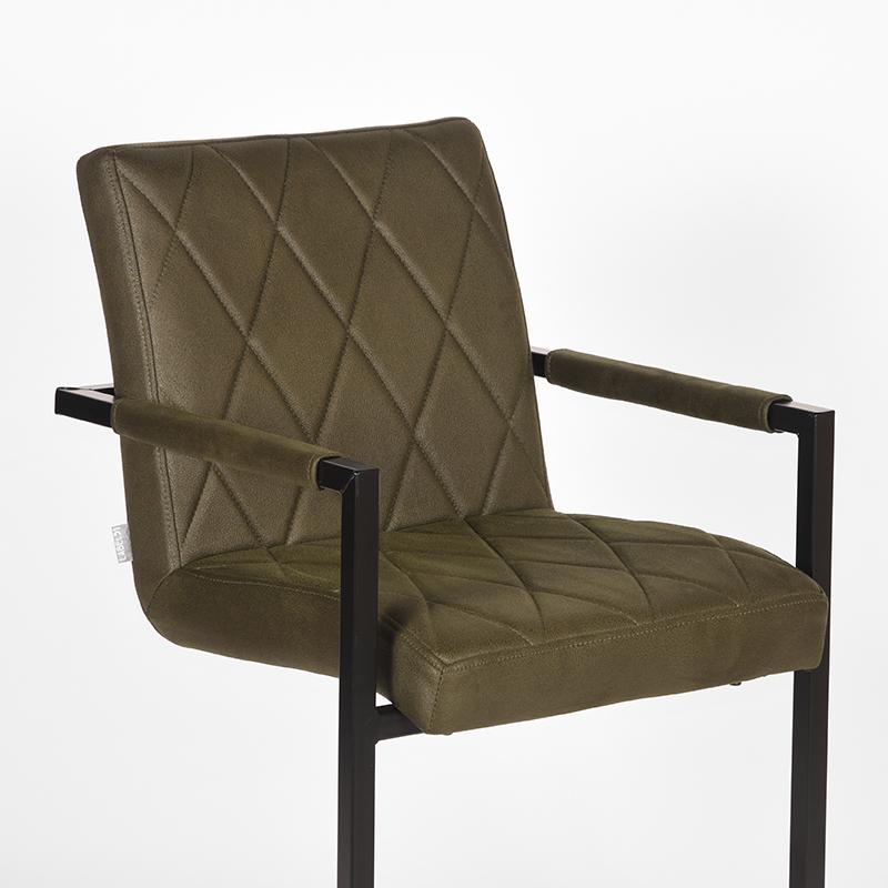Eetkamerstoel_Denmark_Army_Microvezel_55x55x85_cm_Detail LABEL51 Eetkamerstoel Denmark - Army green - Microfiber - Black Frame
