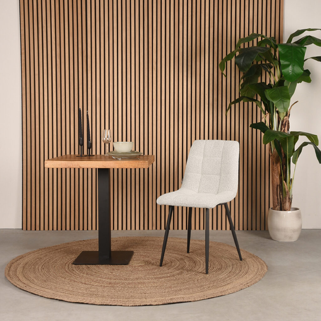 Eetkamerstoel_Juul_54x45x89_Cm_Touch_Champagne_Setting LABEL51 Eetkamerstoel Juul - Wit - Boucle - Black Frame