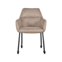 Eetkamerstoel_Lenny_56x64x84_Cm_Taupe_Micro_Suede_Voorkant LABEL51 Eetkamerstoel Lenny - Taupe - Micro Suede - Black Frame