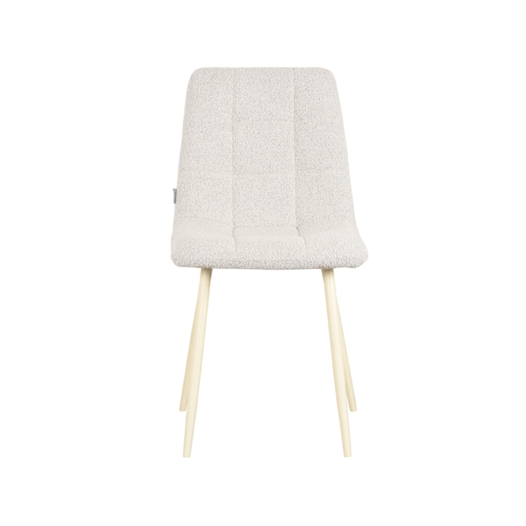 Eetkamerstoel_Nino_54x45x89_Cm_Touch_Champagne_Voorkant LABEL51 Eetkamerstoel Nino - Wit - Boucle - Shaded White Frame