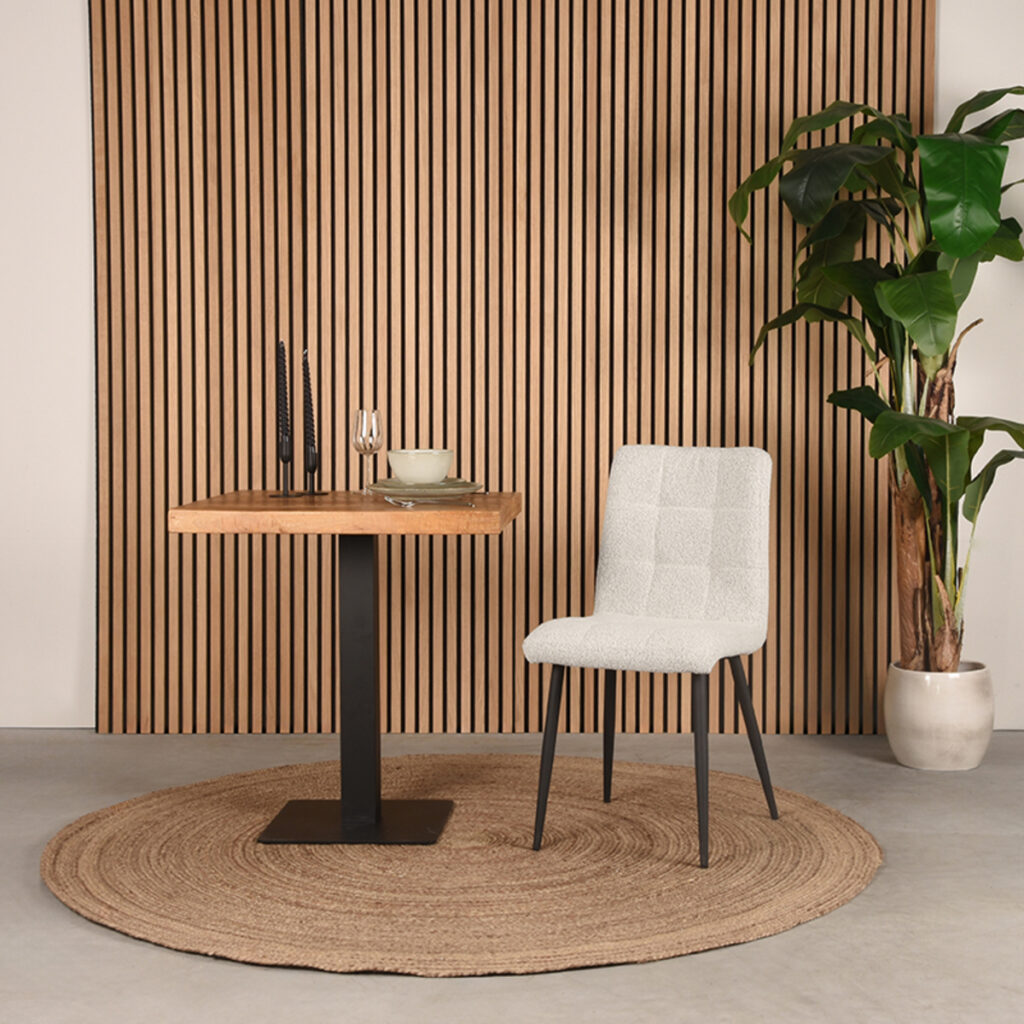 LABEL51 Eetkamerstoel Sam - Wit - Boucle - Black Frame