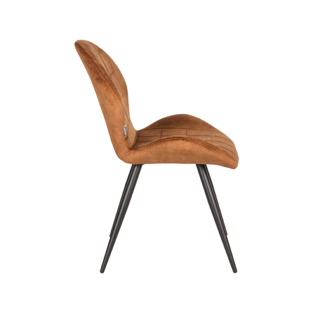 Eetkamerstoel_Sil_Oker_Velours_51x64x87_cm_Zijkant LABEL51 Eetkamerstoel Sil - Oker - Velours - Black Frame