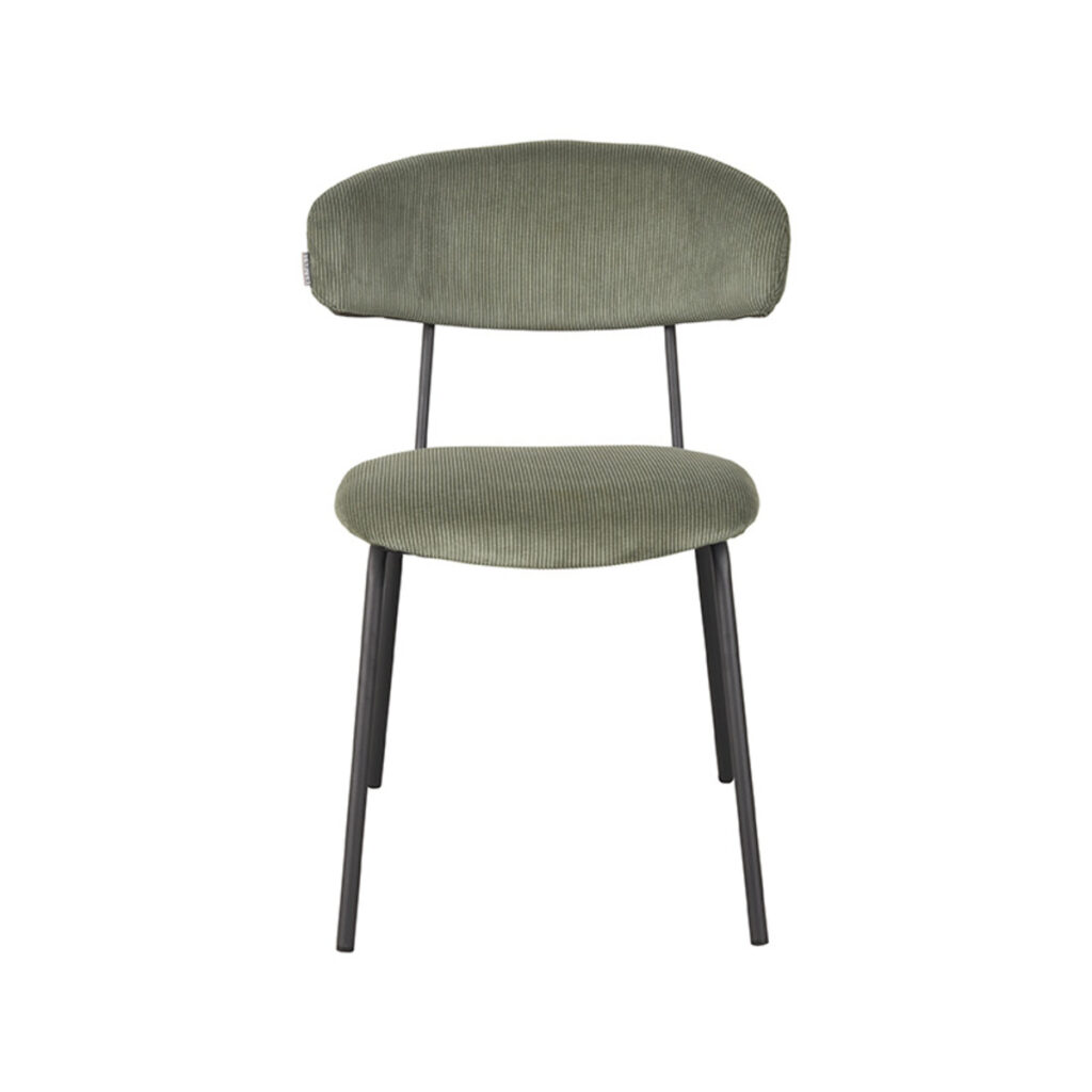 Eetkamerstoel_Zack_Army_Ribcord_53x59x79_Cm_Voorkant LABEL51 Eetkamerstoel Zack - Forest - Ribcord - Black Frame