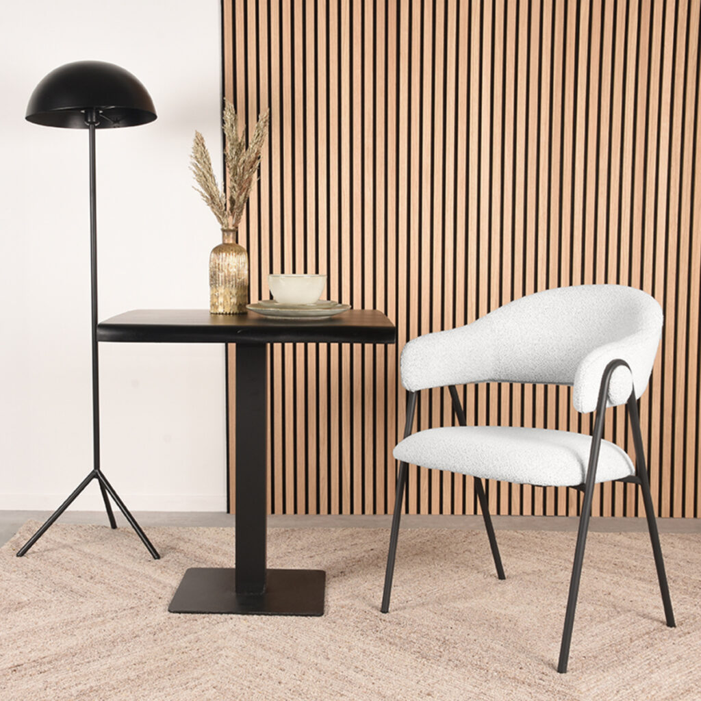 LABEL51 Eetkamerstoel Lowen - Wit - Boucle - Black Frame