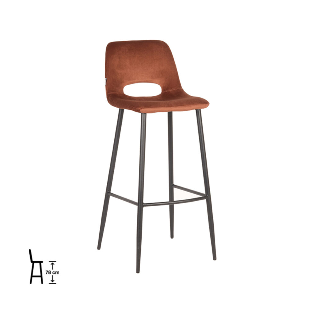 UK-30.305_1_78cm_1 LABEL51 Barkruk Josh - Rust - Fluweel - Zithoogte 78