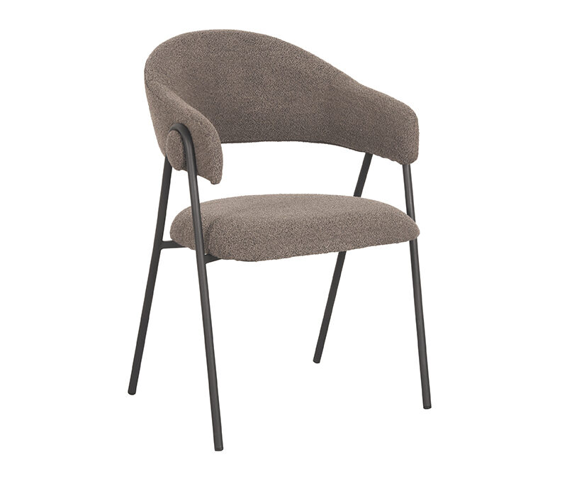 eetkamerstoel_lowen_boucle_bruin_58x60x84_cm_perspectief LABEL51 Eetkamerstoel Lowen - Bruin - Boucle - Black Frame