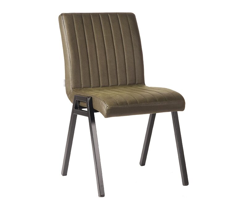 eetkamerstoel_matz_army_microvezel_zwart_metaal_50x60x86_cm_perspectief LABEL51 Eetkamerstoel Matz - Army green - Microfiber - Black Frame