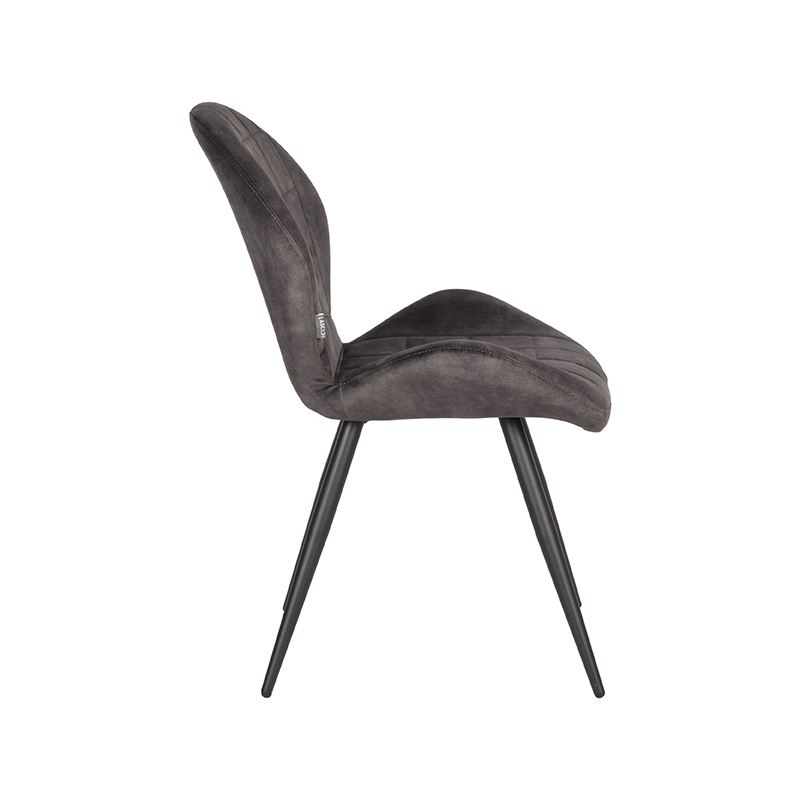 eetkamerstoel_sil_antraciet_velours_51x64x87_cm_zijkant LABEL51 Eetkamerstoel Sil - Antraciet - Velours - Black Frame