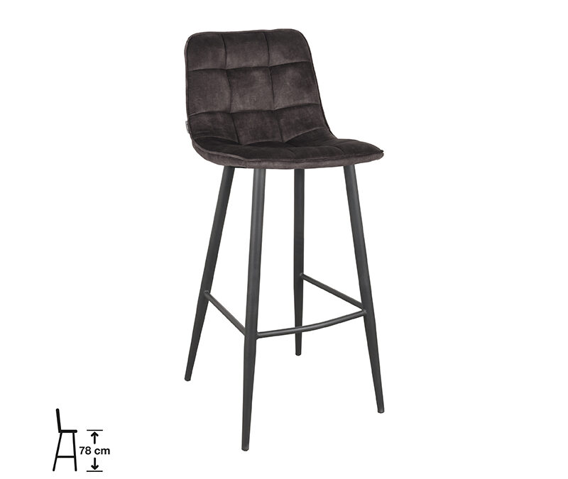 LABEL51 Barkruk Jelt - Antraciet - Velours - Zithoogte 78