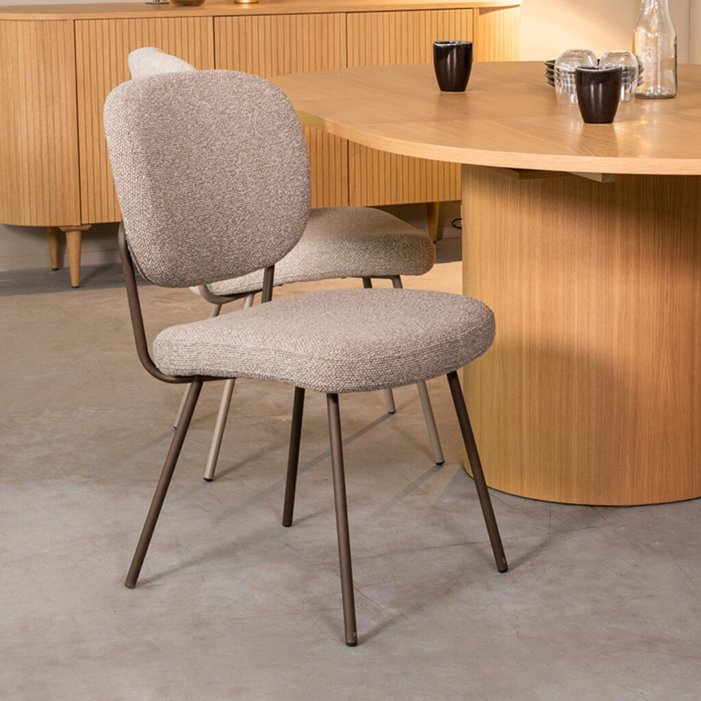 LABEL51 Eetkamerstoel Singapore - Truffel grijs - Boucle - Bronze Frame