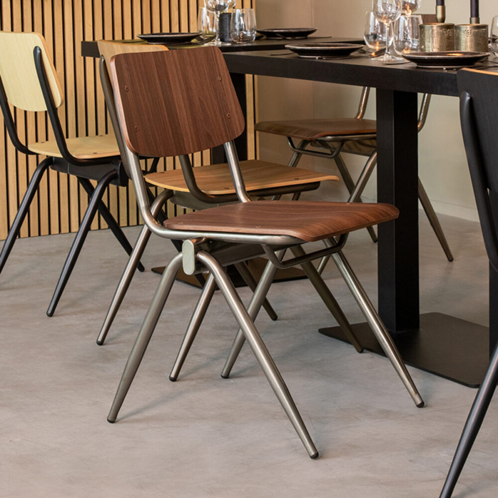 LABEL51 Eetkamerstoel Solid - Donkerbruin - Hout - Old Gun Frame