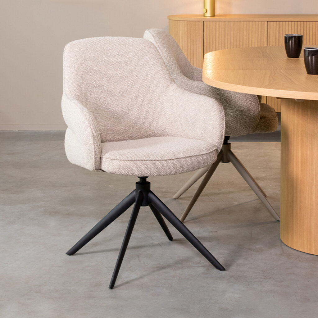 LABEL51 Eetkamerstoel Bern - Naturel - Boucle - Black Frame