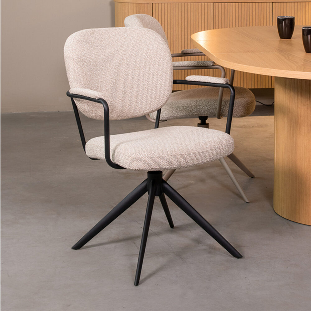 LABEL51 Eetkamerstoel Basel - Naturel - Boucle - Black Frame