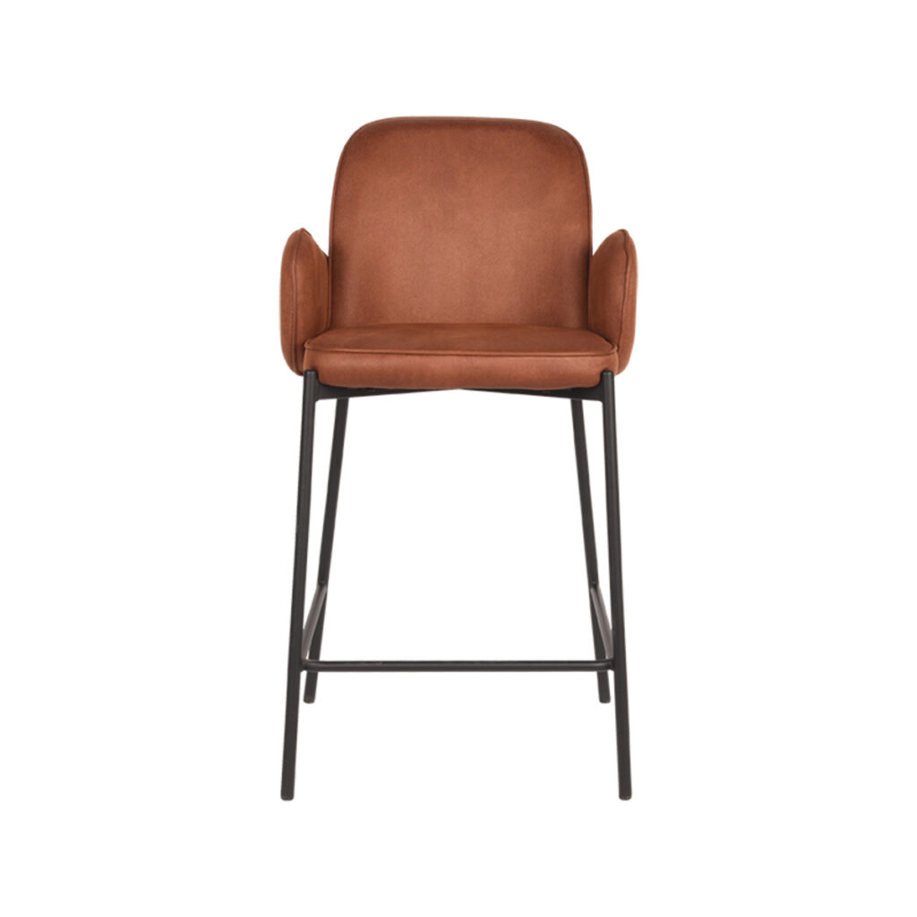 Barkruk_Jari_Cognac_Microvezel_51x53x94_cm_Voorkant D-MAXX Barkruk Jari - Cognac - Microfiber - Zithoogte 65