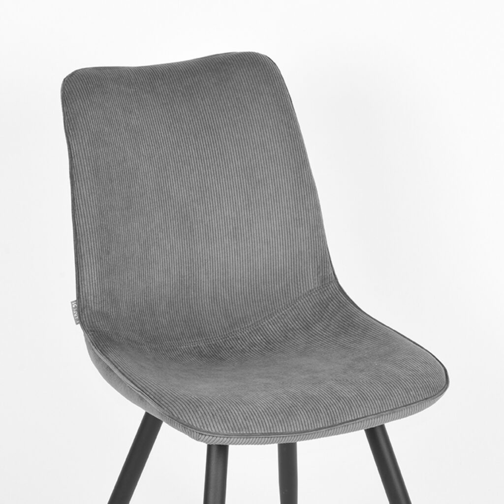 Eetkamerstoel_Jort_Donkergrijs_Ribcord_48x61x91_cm_Detail LABEL51 Eetkamerstoel Jort - Donkergrijs - Ribcord - Black Frame