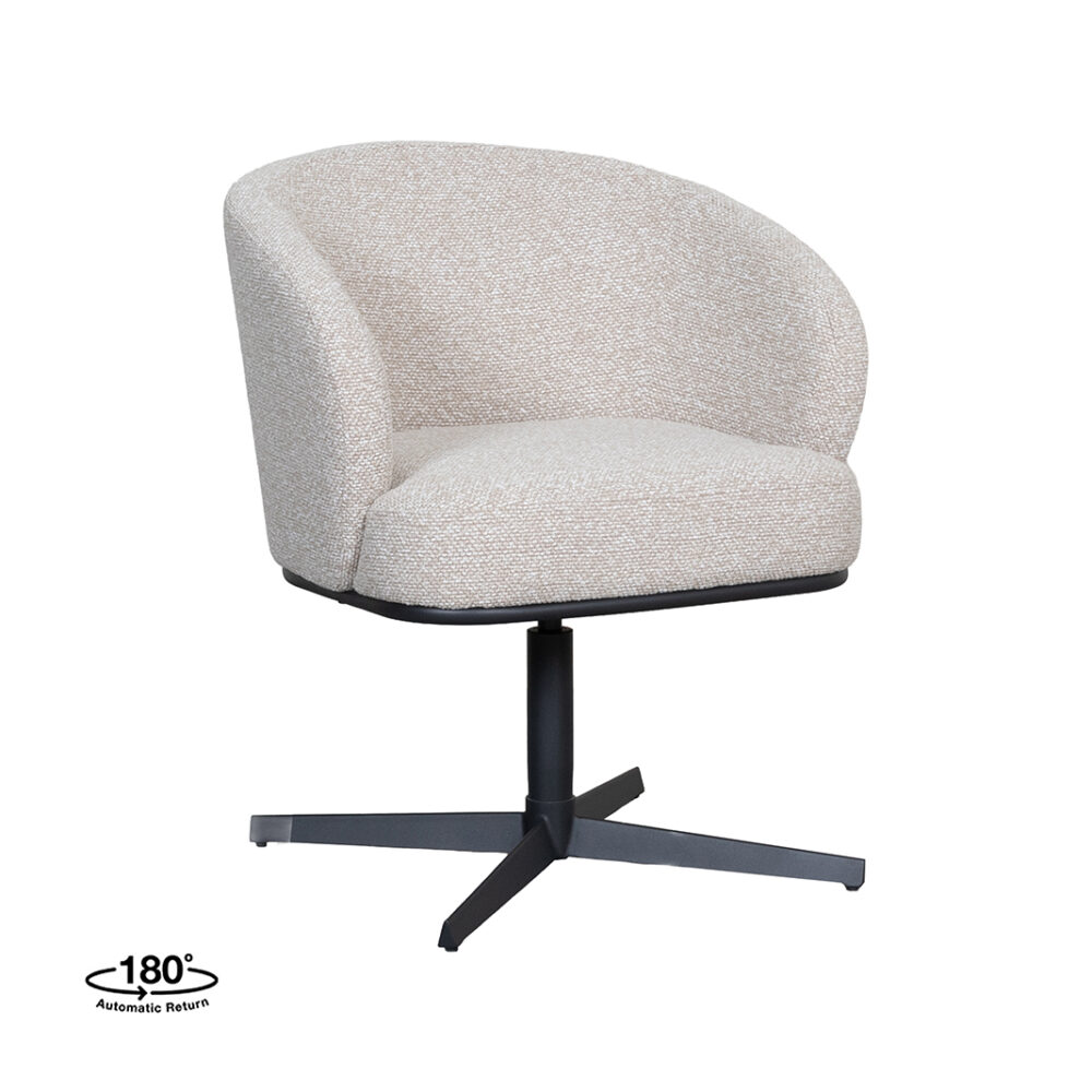 LABEL51 Eetkamerstoelen Cannes - Naturel - Boucle - Zwart Metalen Frame