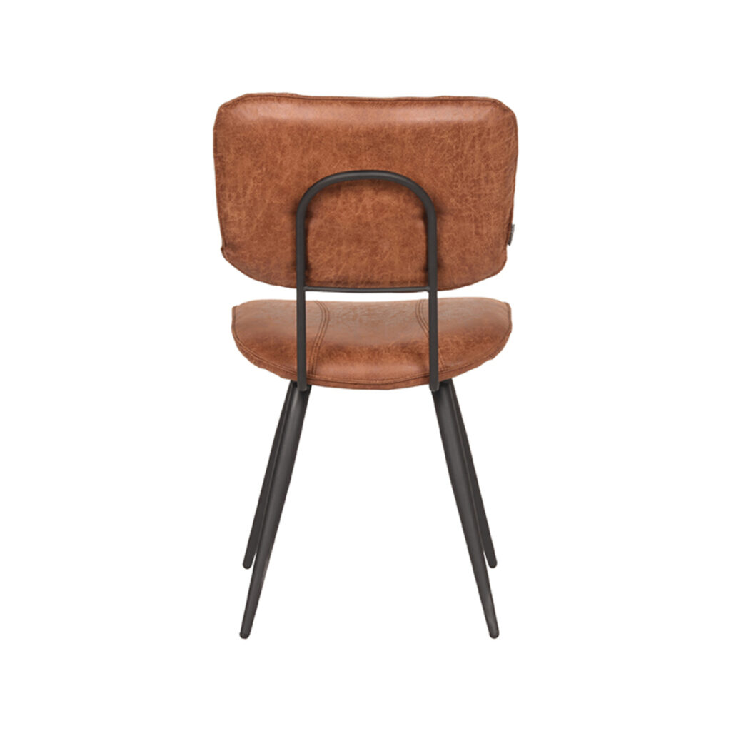 LABEL51 Eetkamerstoel Fos - Cognac - Leder - Zwart Metalen Frame
