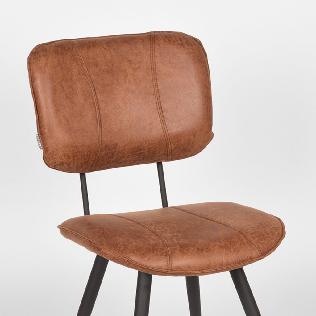 LABEL51 Eetkamerstoel Fos - Cognac - Leder - Zwart Metalen Frame