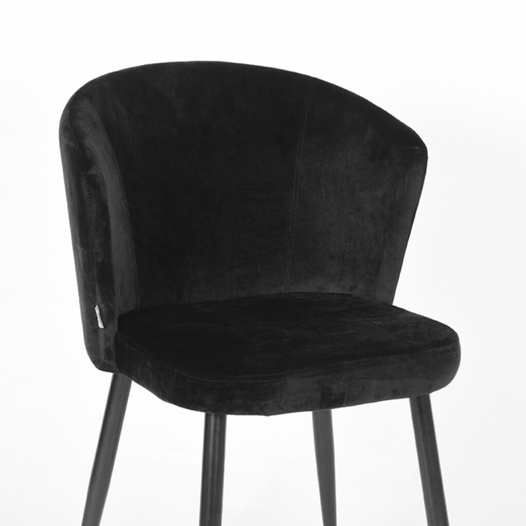 LABEL51 Eetkamerstoel Wave - Zwart - Fluweel - Zwart Metalen Frame