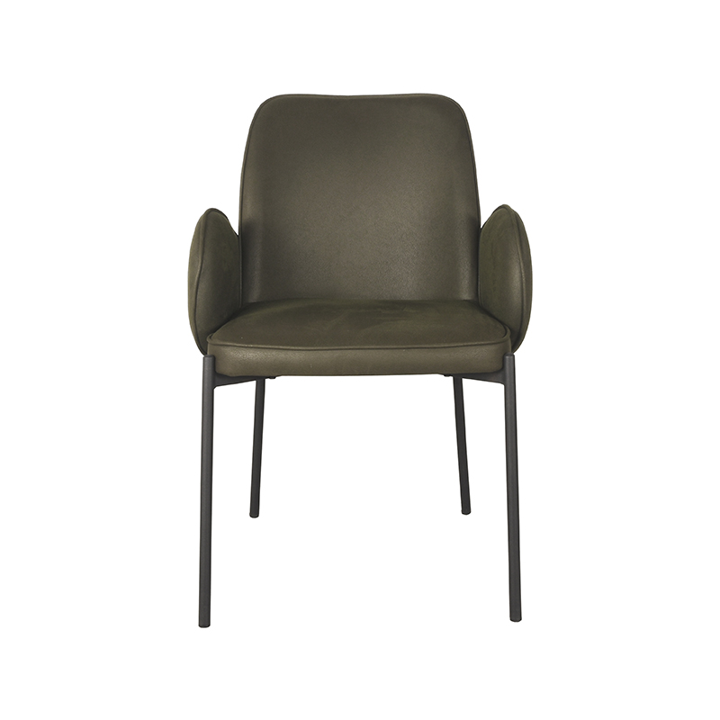 LABEL51 Eetkamerstoel Jari - Army - Microvezel - Zwart Metalen Frame