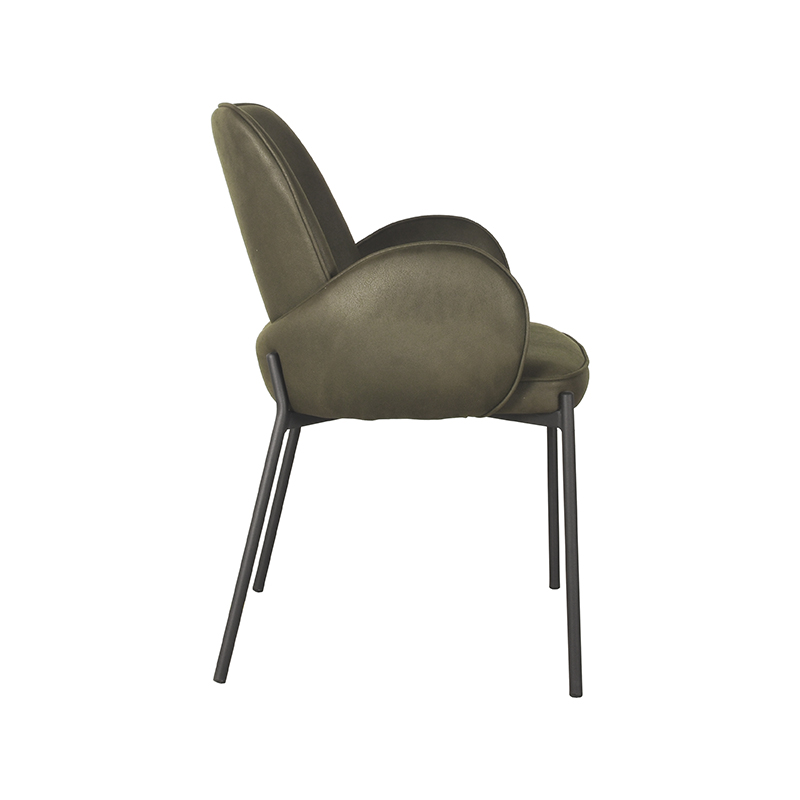 LABEL51 Eetkamerstoel Jari - Army - Microvezel - Zwart Metalen Frame
