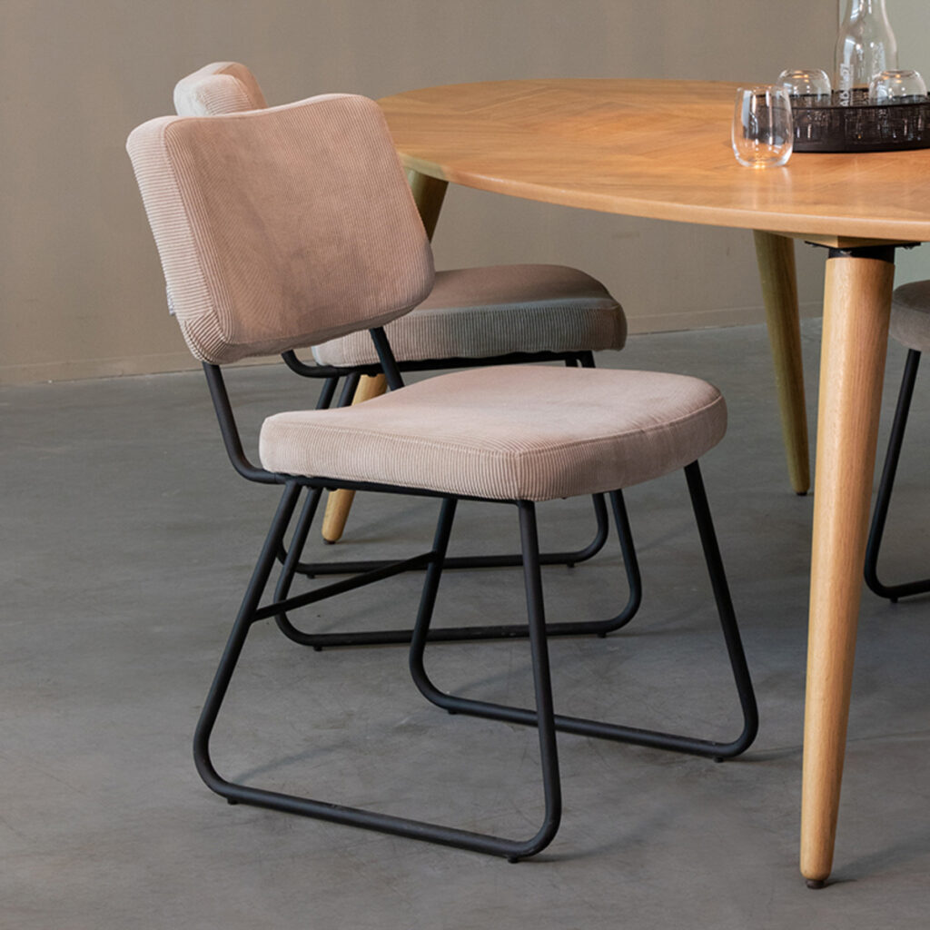 LABEL51 Eetkamerstoel Noah - Naturel - Ribcord - Zwart Metalen Frame