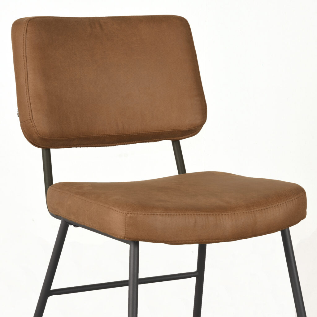 LABEL51 Eetkamerstoel Noah - Cognac - Micro Suede - Zwart Metalen Frame