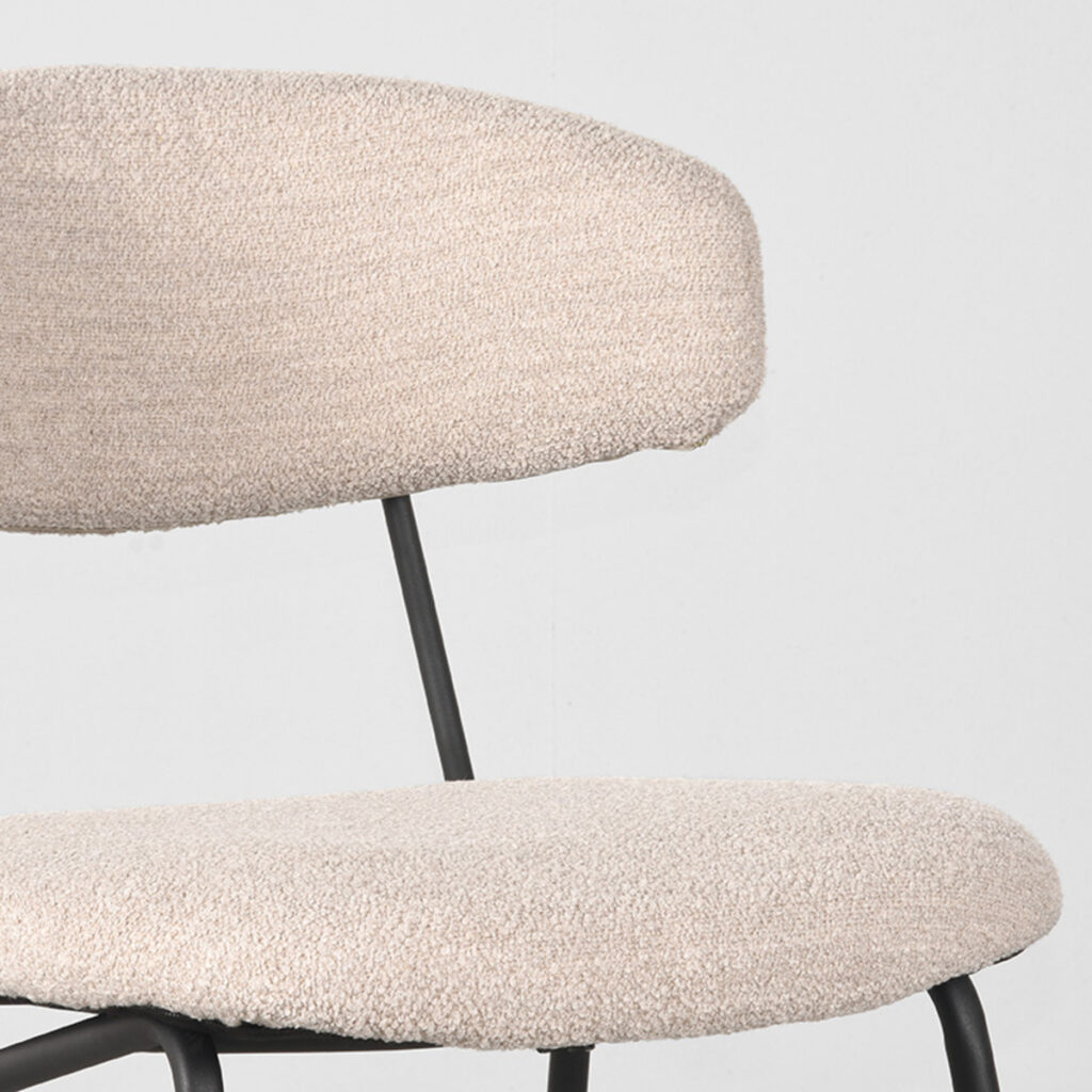 LABEL51 Eetkamerstoel Zack - Naturel - Boucle - Zwart Metalen Frame