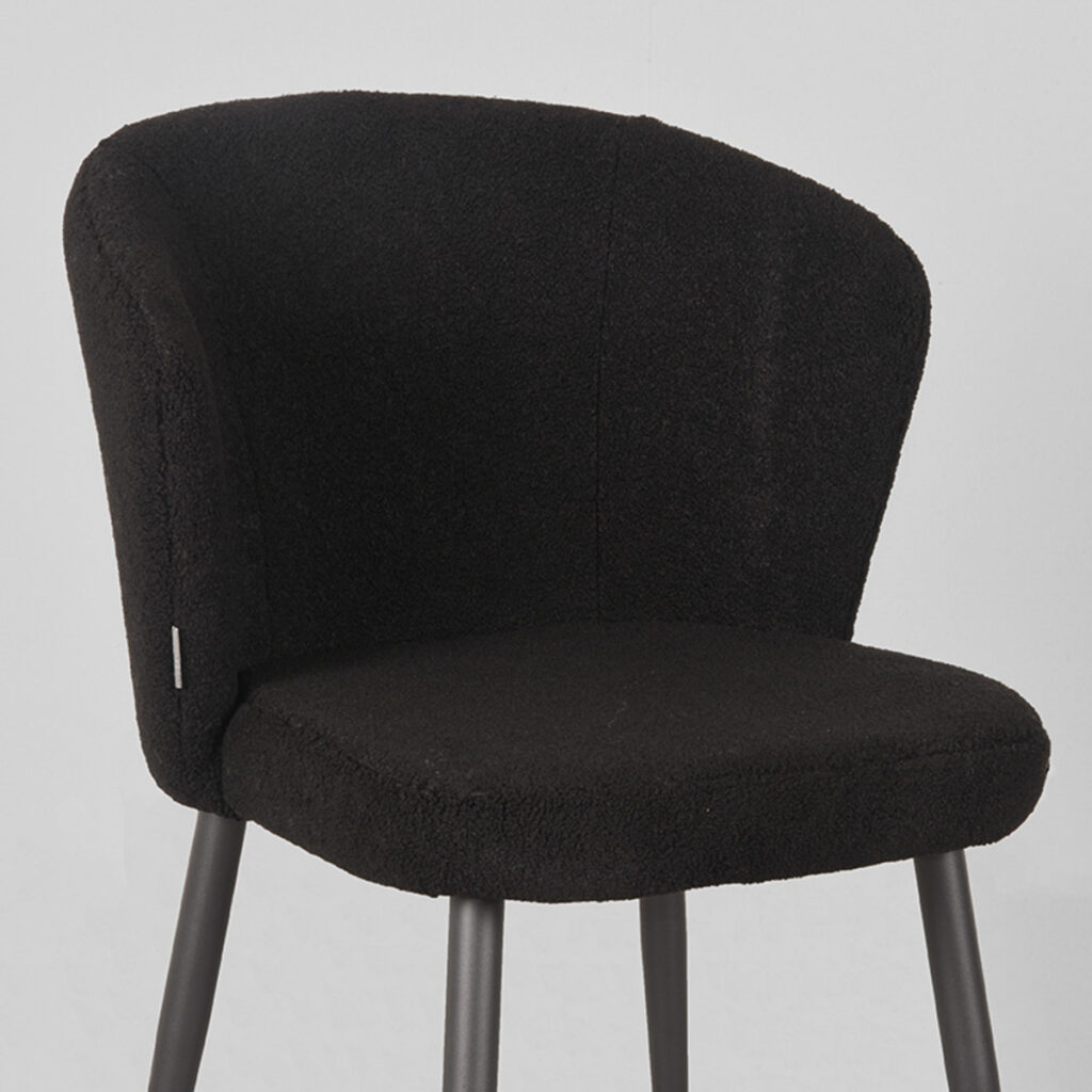 LABEL51 Eetkamerstoel Whirl - Zwart - Teddy - Zwart Metalen Frame