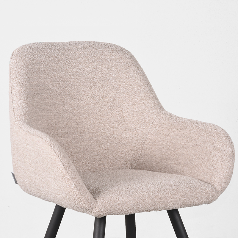 LABEL51 Eetkamerstoel Fender - Naturel - Boucle - Zwart Metalen Frame