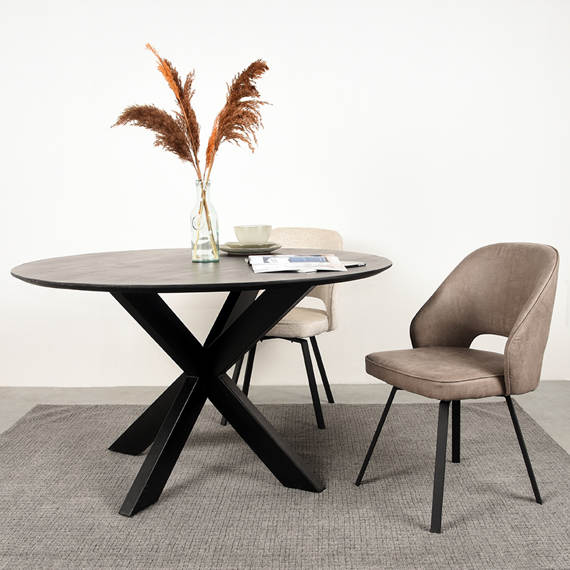 LABEL51 Eetkamerstoel Lewis - Taupe - Micro Suede - Zwart Metalen Frame