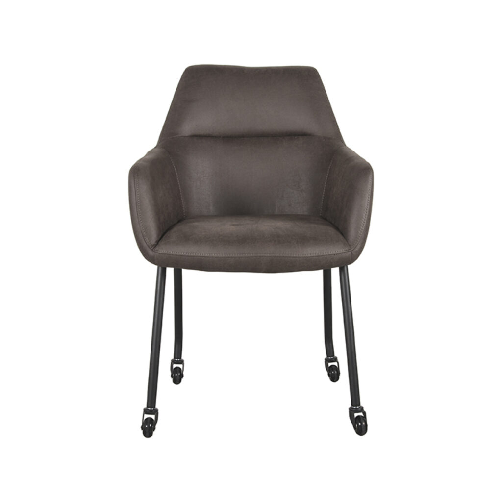 LABEL51 Eetkamerstoel Lenny - Antraciet - Micro Suede - Zwart Metalen Frame