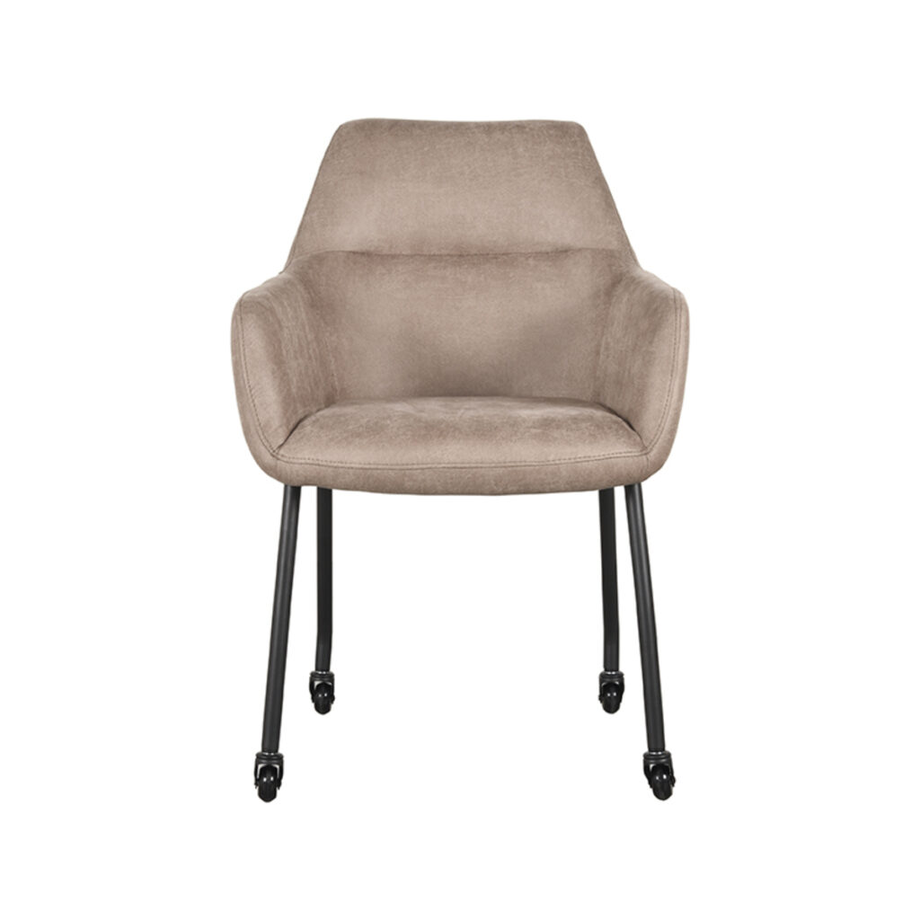 LABEL51 Eetkamerstoel Lenny - Taupe - Micro Suede - Zwart Metalen Frame