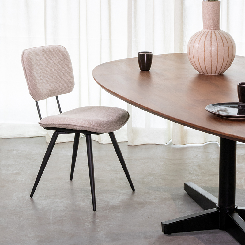 LABEL51 Eetkamerstoel Liva - Naturel - Elite - Zwart Metalen Frame