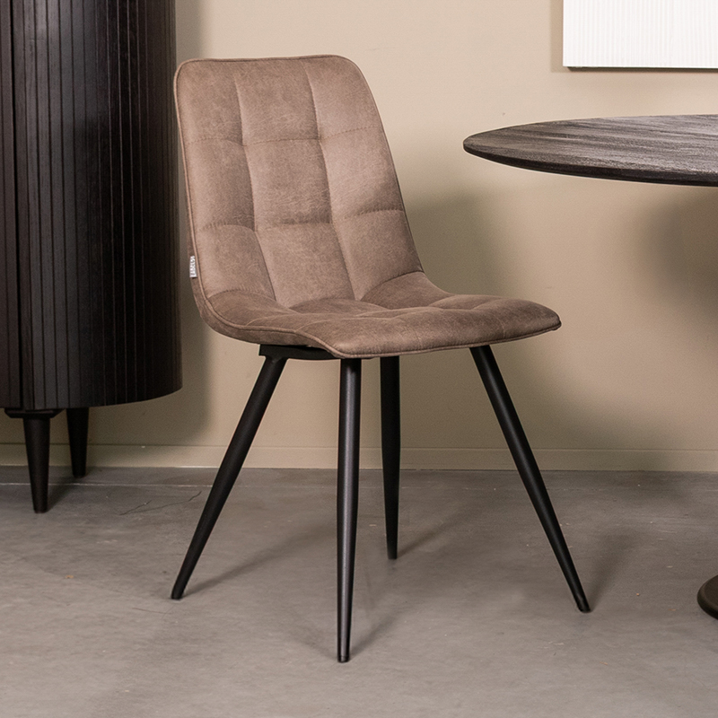 LABEL51 Eetkamerstoel Bistro - Taupe - Micro Suede - Zwart Metalen Frame
