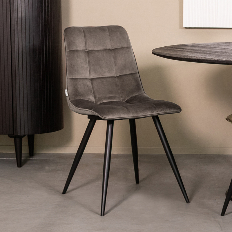 pro_93015_img_8813808 LABEL51 Eetkamerstoel Bistro - Taupe - Fluweel - Zwart Metalen Frame