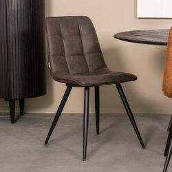 LABEL51 Eetkamerstoel Bistro - Antraciet - Micro Suede - Zwart Metalen Frame