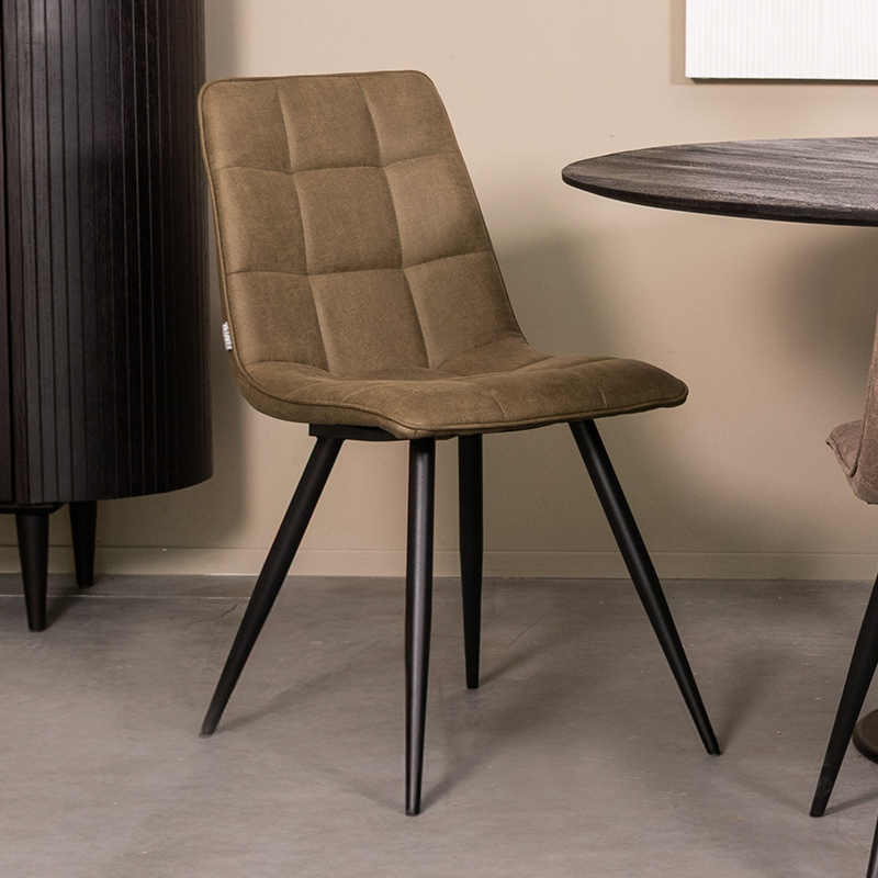 LABEL51 Eetkamerstoel Bistro - Moss - Micro Suede - Zwart Metalen Frame