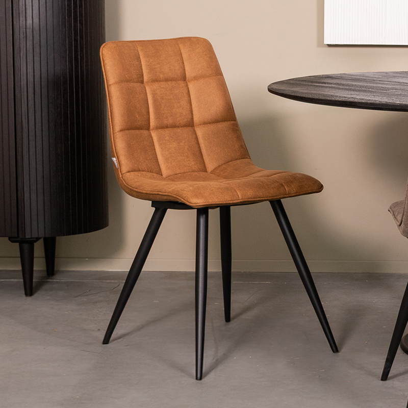 pro_93018_img_8813779 LABEL51 Eetkamerstoel Bistro - Cognac - Micro Suede - Zwart Metalen Frame