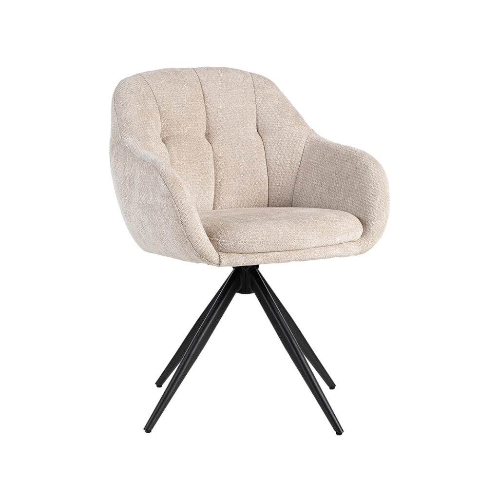 LABEL51 Eetkamerstoel Esma - Naturel - Elite - Zwart Metalen Frame