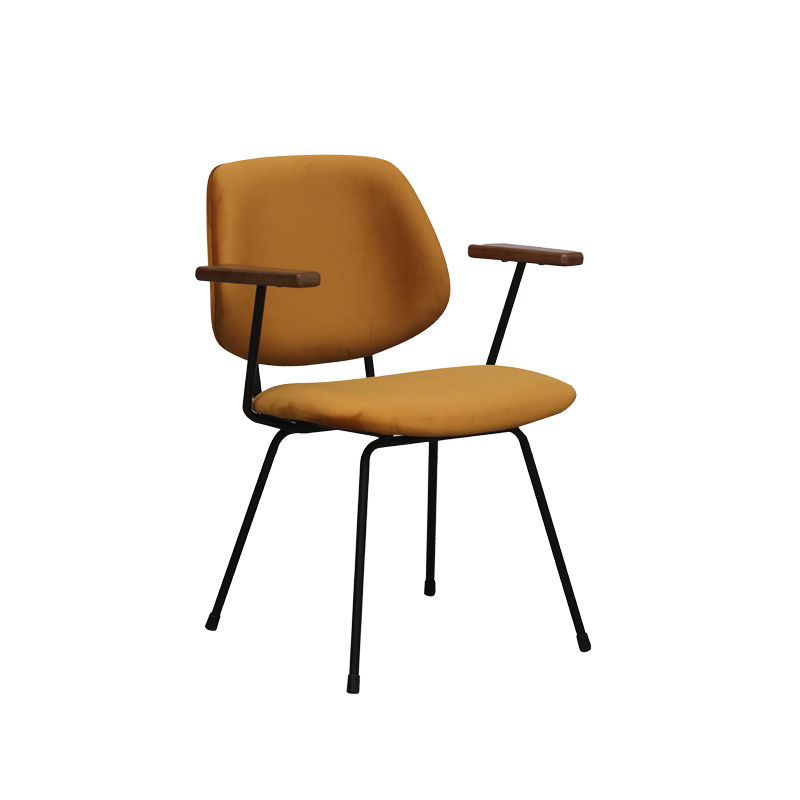LABEL51 Eetkamerstoel Gastron - Oker - Fluweel - Zwart Metalen Frame
