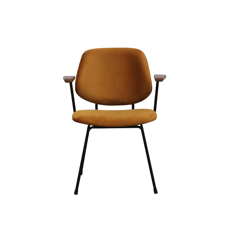 LABEL51 Eetkamerstoel Gastron - Oker - Fluweel - Zwart Metalen Frame