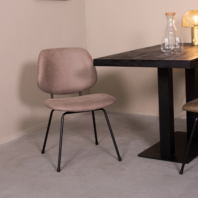 LABEL51 Eetkamerstoel Bello - Taupe - Micro Suede - Zwart Metalen Frame