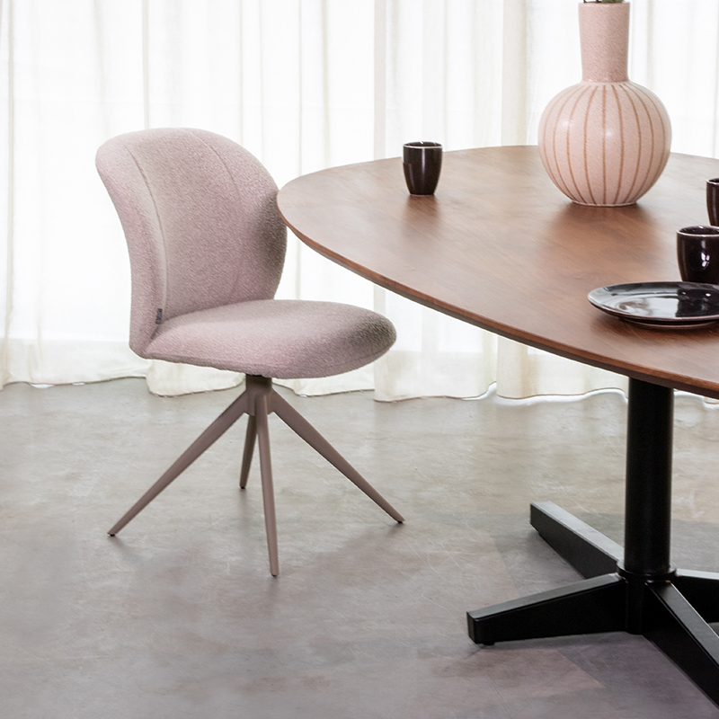 LABEL51 Eetkamerstoel Kimo - Naturel - Boucle - Taupe Metalen Frame