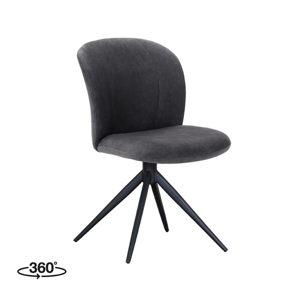 LABEL51 Eetkamerstoelen Kimo - Antraciet - Velvet - Zwart Metalen Frame
