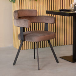 LABEL51 Eetkamerstoel Bardio - Taupe - Fluweel - Zwart Metalen Frame