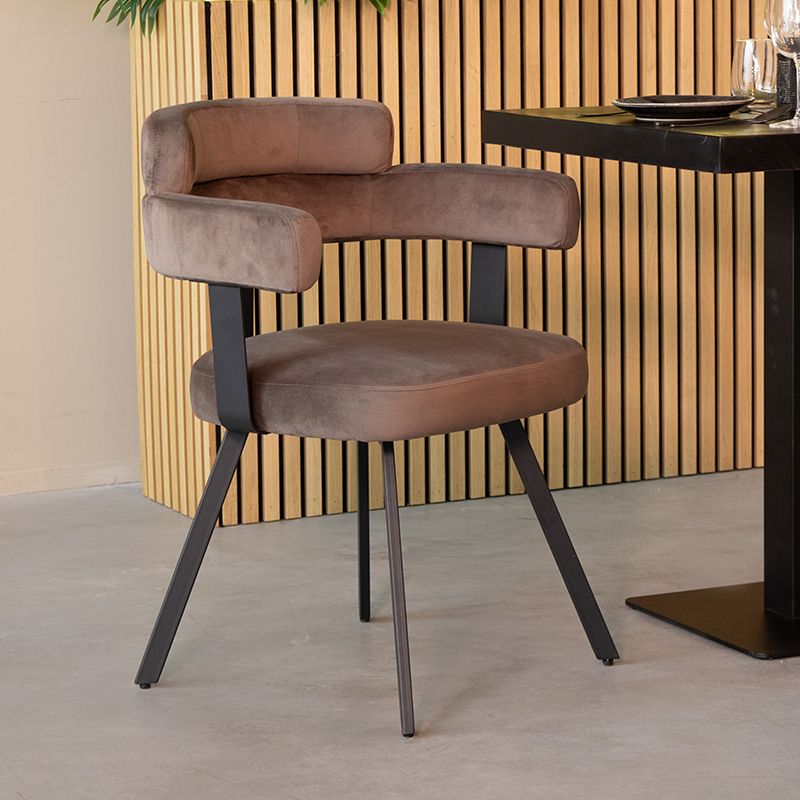 LABEL51 Eetkamerstoel Bardio - Taupe - Fluweel - Zwart Metalen Frame